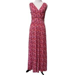 Garnet Hill Womens Surplice Maxi Dress 4P Pink Colorful Geometric Modern Retro